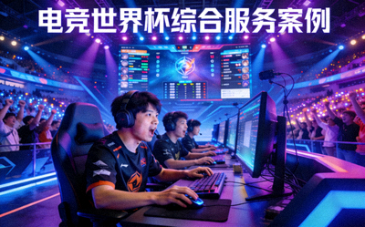 电竞世界杯综合服务案例封面 - 大型电竞比赛现场，选手正在激烈对决